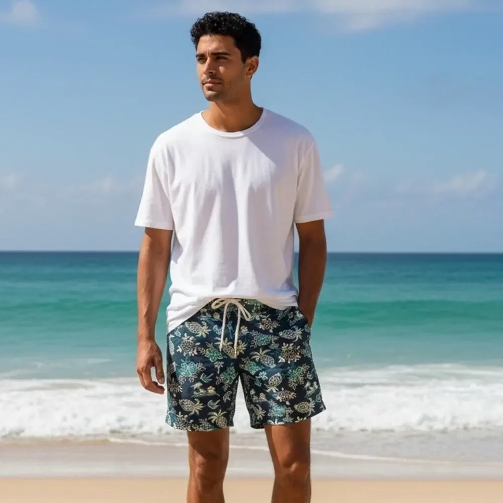 J. Crew Flex Swim Trunks Mens Sz 28 Blue Pineapple Tropical Floral Board Shorts
